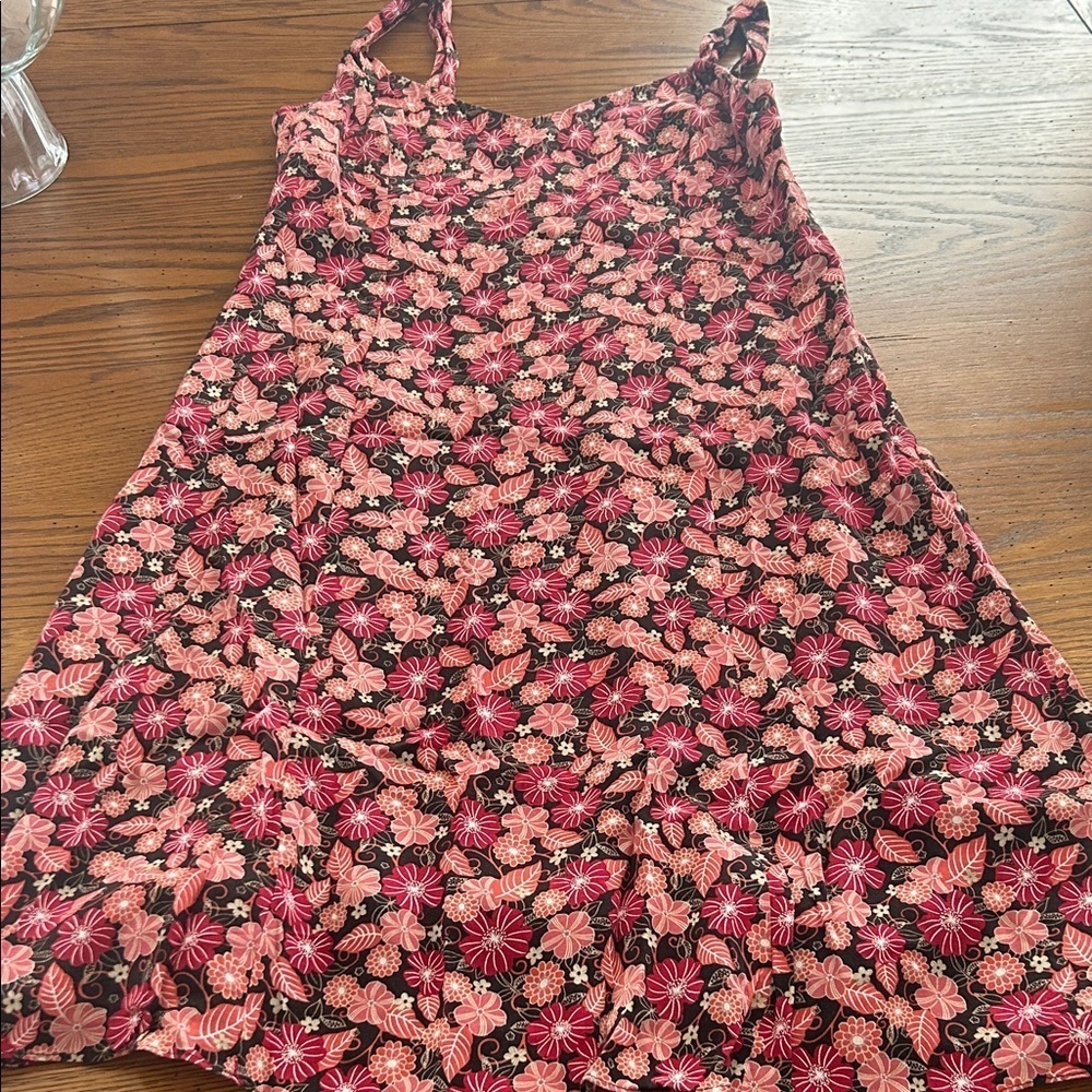 LOFT Pink and Black Floral Dress